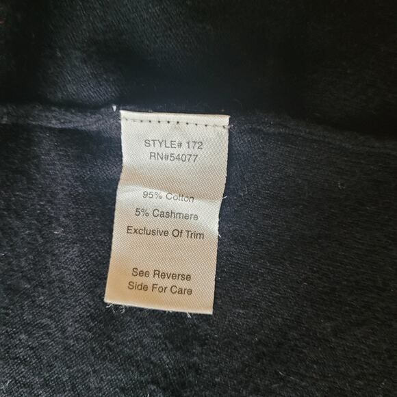 CAbi 172 Black Fringe Tuxedo Cardigan M Cotton Cashmere Quietlux Layering Piece - Picture 7 of 9